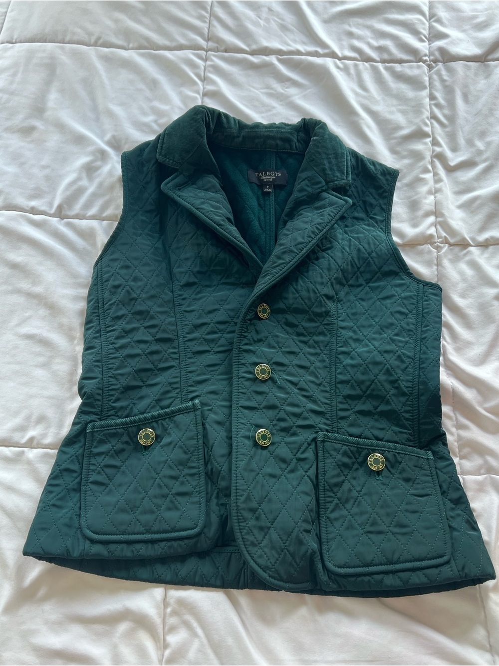 Talbots Quilted Dark Green Button-Front Vest